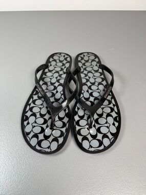 Coach LYRA Women's Black Jelly Embellished Signature Thong Sandals Flip Flops 8B